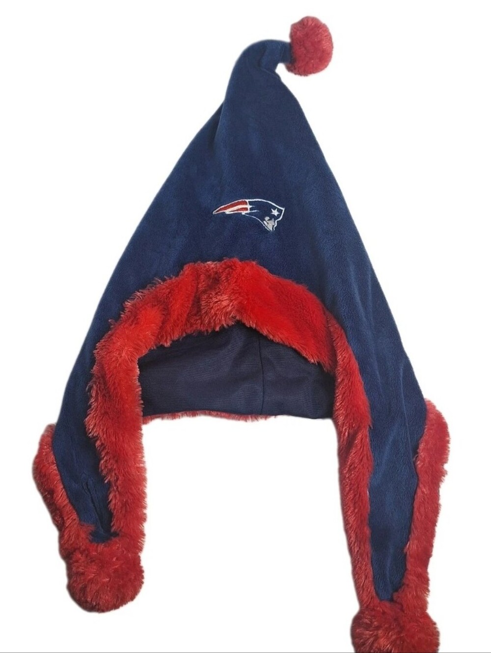 New England Patriots NFL Plush Dangle Pom holiday Santa Hat Foco Adult Large/XL